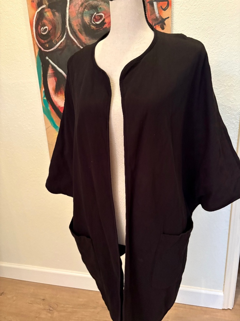 Open Front Black Poncho by Mantra NWT OS